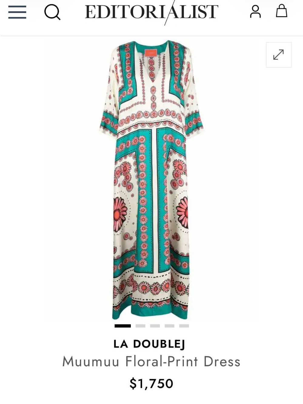 LA DoubleJ Cream and Teal Floral Maxi Dress with Pink Accents - Picture 2 of 3